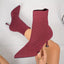 Burgundy sock boots worn with cropped jeans