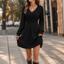 Women's Pointelle Knit A-Line Sweater Dress in black