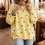Women's Polka Dot Sweatshirt with Crisscross Ribbon Tie Neckline