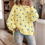 Women's Polka Dot Sweatshirt with Crisscross Ribbon Tie Neckline in yellow