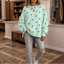 Women's Polka Dot Sweatshirt with Crisscross Ribbon Tie Neckline in mint green