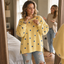 Women's Polka Dot Sweatshirt with Crisscross Ribbon Tie Neckline