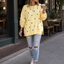 Women's Polka Dot Sweatshirt with Crisscross Ribbon Tie Neckline
