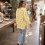 Women's Polka Dot Sweatshirt with Crisscross Ribbon Tie Neckline