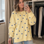 Women's Polka Dot Sweatshirt with Crisscross Ribbon Tie Neckline