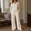 Women's Polo Collar Wide-Leg Lounge Set with High-Waisted Pants