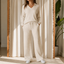 Women's Polo Collar Wide-Leg Lounge Set with High-Waisted Pants in beige