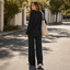 Women's Polo Collar Wide-Leg Lounge Set with High-Waisted Pants
