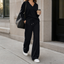 Women's Polo Collar Wide-Leg Lounge Set with High-Waisted Pants