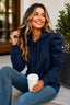 Women's Puff Sleeve Hooded Sweatshirt in navy