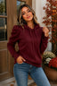 Women's Puff Sleeve Hooded Sweatshirt in dark red