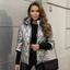 Women's quilted hooded puffer jacket with faux fur trim in grey