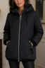 Women's quilted hooded zip front jacket in black
