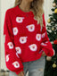 Women's Red Santa Print Christmas Sweater with Crew Neck in red