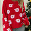 Women's Red Santa Print Christmas Sweater with Crew Neck