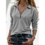 Women's Relaxed Quarter-Zip Top with Collared Neckline and Long Sleeves in gray