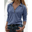 Women's Relaxed Quarter-Zip Top with Collared Neckline and Long Sleeves in blue