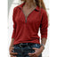 Women's Relaxed Quarter-Zip Top with Collared Neckline and Long Sleeves in red