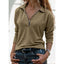 Women's Relaxed Quarter-Zip Top with Collared Neckline and Long Sleeves in khaki