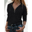 Women's Relaxed Quarter-Zip Top with Collared Neckline and Long Sleeves in black