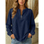 Women's Relaxed Quarter-Zip Top with Long Sleeves in blue