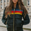 Women's retro stripe puffer jacket in black
