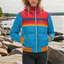 Women's retro stripe puffer jacket in bright blue