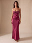 Women's Rhinestone Halter Satin Maxi Dress with Lace-Up Back