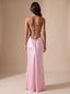 Women's Rhinestone Halter Satin Maxi Dress with Lace-Up Back