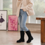 Women's ribbed cuff lug sole slouch boots in black