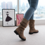 Women's ribbed cuff lug sole slouch boots in khaki