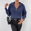 Women's Ribbed Half Zip Sweater with Stand Collar in dark blue, front view
