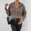 Women's Ribbed Half Zip Sweater with Stand Collar in dark brown, side view