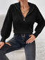 Women's Ribbed Half Zip Sweater with Stand Collar in black