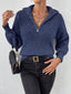 Women's Ribbed Half Zip Sweater with Stand Collar in dark blue