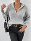 Women's Ribbed Half Zip Sweater with Stand Collar in gray