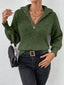 Women's Ribbed Half Zip Sweater with Stand Collar in olive green