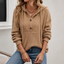 Women's Ribbed Knit Hoodie Sweater with Button Neckline in khaki