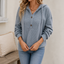 Women's Ribbed Knit Hoodie Sweater with Button Neckline in light blue