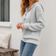 Women's Ribbed Knit Hoodie Sweater with Button Neckline in gray