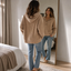 Women's Ribbed Knit Hoodie Sweater with Button Neckline
