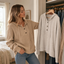 Women's Ribbed Knit Hoodie Sweater with Button Neckline