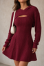 Women's Ribbed Knit Mini Dress with Hooded Bolero Set