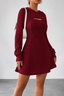 Women's Ribbed Knit Mini Dress with Hooded Bolero Set in burgundy
