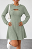 Women's Ribbed Knit Mini Dress with Hooded Bolero Set in green