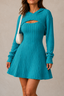 Women's Ribbed Knit Mini Dress with Hooded Bolero Set in light green