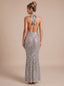 Women's Sequin Mermaid Maxi Dress with Deep V Halter Neck