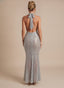 Women's Sequin Mermaid Maxi Dress with Deep V Halter Neck