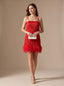 Women's Sequin Mini Dress with Feather Hem and Spaghetti Straps, red