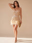 Women's Sequin Mini Dress with Feather Hem and Spaghetti Straps